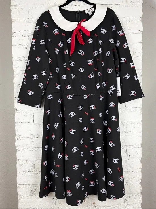 Unique Vintage Panda Retro Pinup Rockabilly Fit Flare Black Bow Dress 3X 20 - Picture 8 of 15